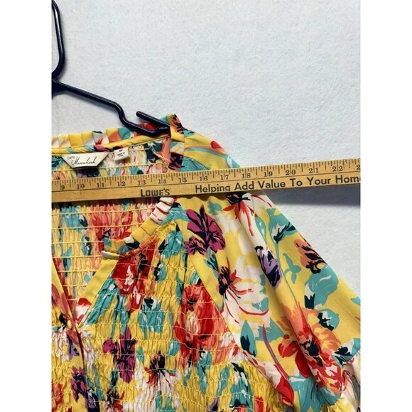 Caffe Marrakech Womens 3X Floral Smocked Peasant Top Yellow Multi-Color V-Neck - Picture 4 of 9